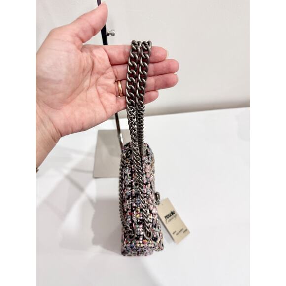 Kurt Geiger London Crystal Tweed Mini Brixton Lock Chain Strap Shoulder Bag Pink - Picture 7 of 10